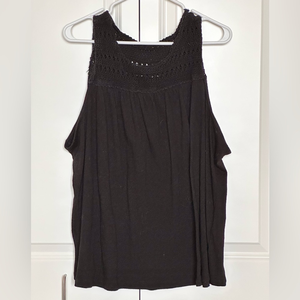CJ Banks Black Crochet Detail Tank Top